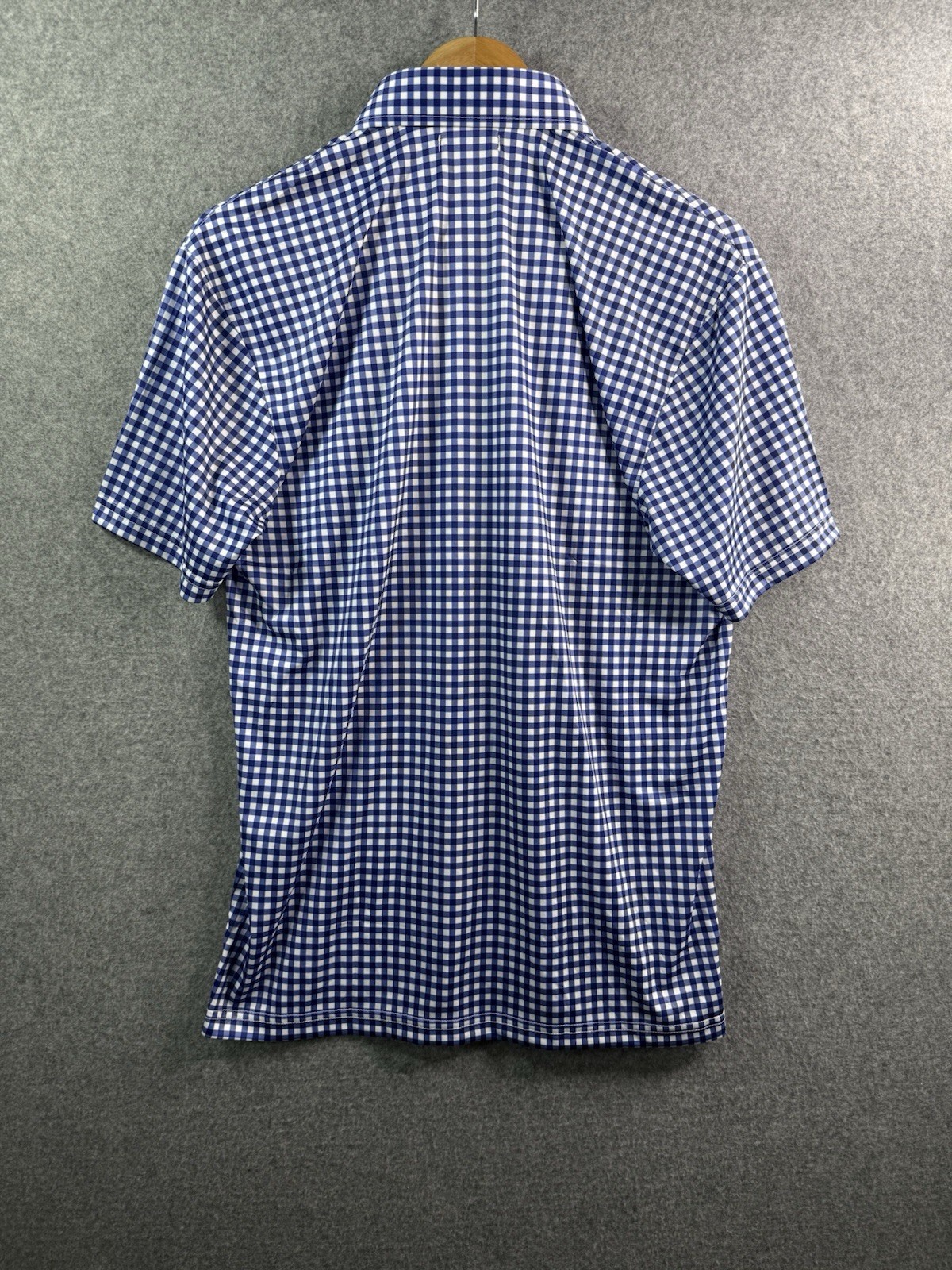 Collars & Co Blue & White Gingham Plaid Dress Collar Polo Shirt Medium NEW