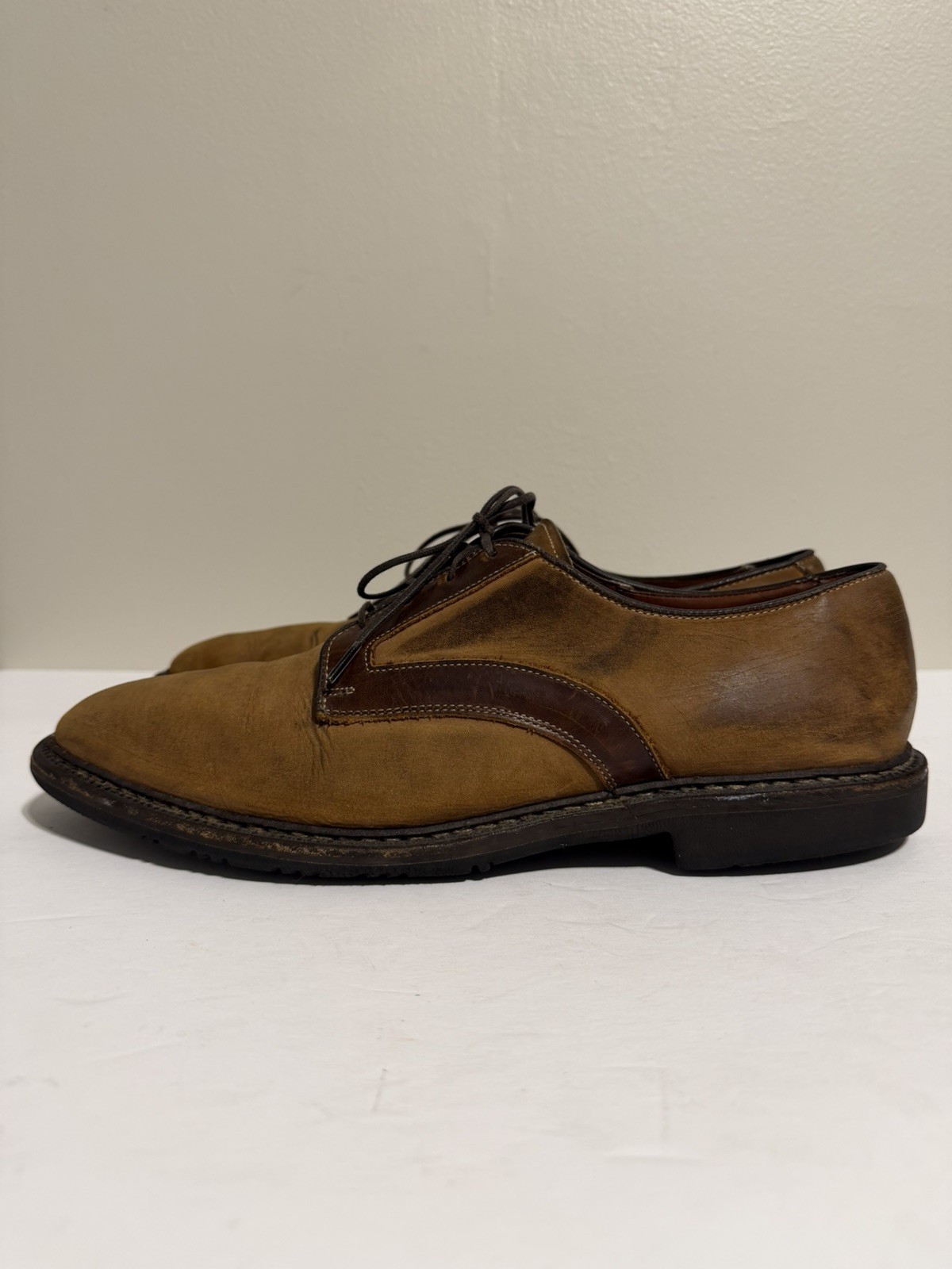 Allen Edmonds Berkshire Men’s Tan Suede Brown Leather Saddle Oxford Size 12 D