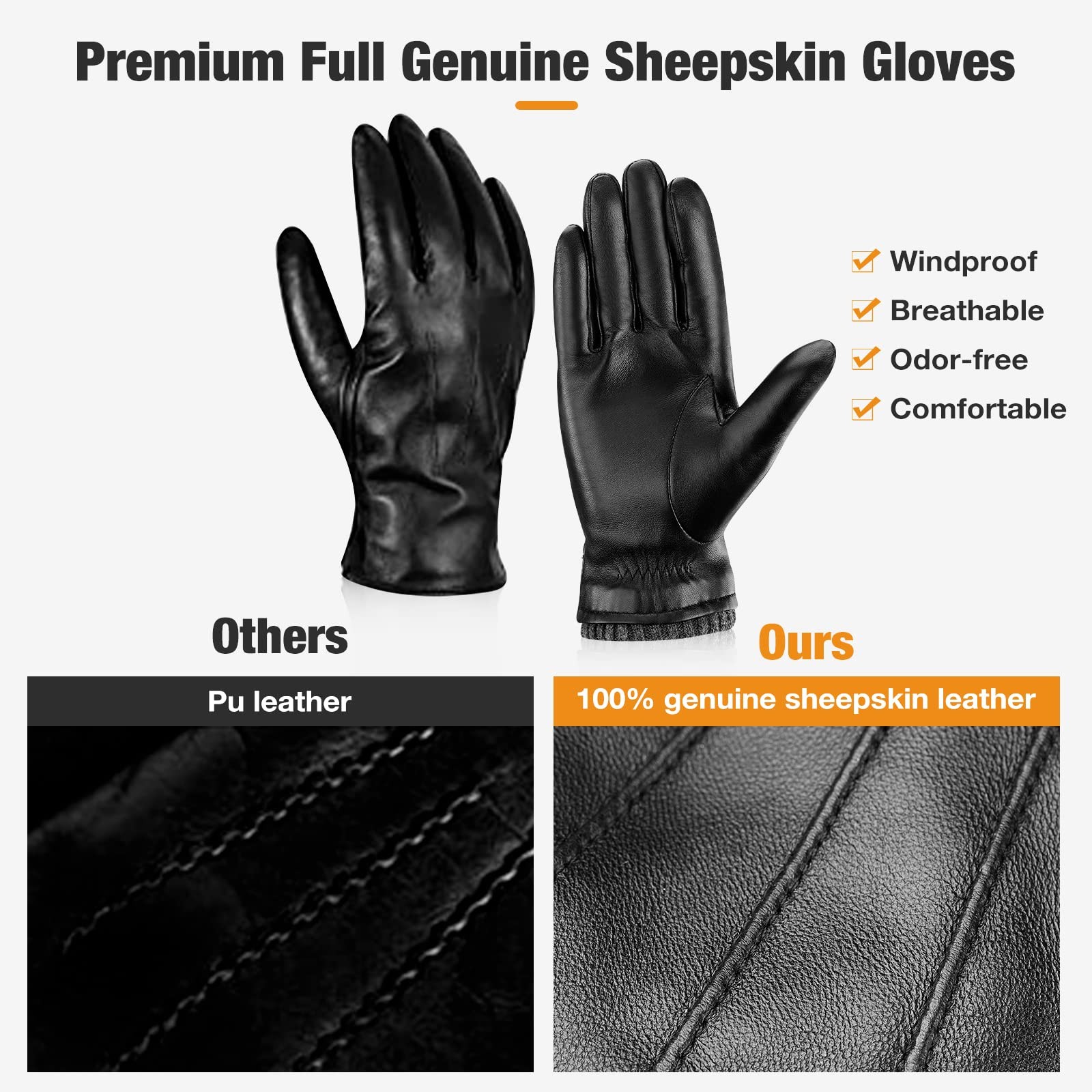 Aegend Sheepskin Leather Gloves for Men, Soft Warm Cashmere Lining Full Hand …