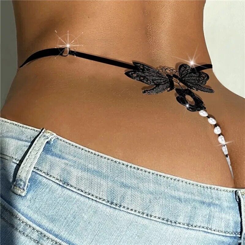 Sexy Women Lace Pearl Thong G-string Panties Lingerie Underwear Crotchles T-back