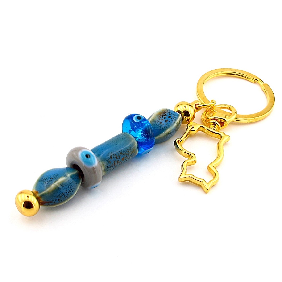 Handmade Ceramic Glass Evil Eye Keychain Cat Purse Bag Charm Screw Off BCH04