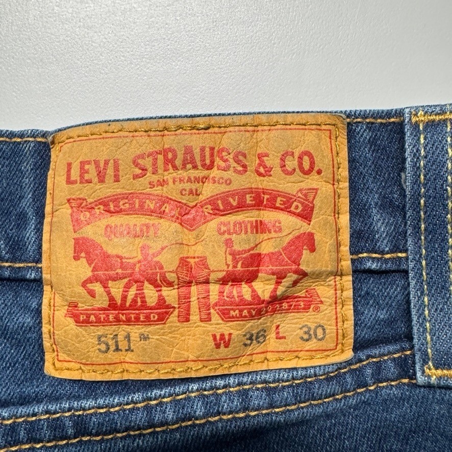 Levis 511 Slim Fit All Seasons Tech Blue Jeans Mens 36×30 WaterLess Stretch