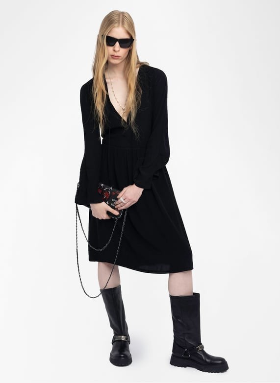 AUTHENTIC Women Zadig&Voltaire V-Neck Lace Splicing Loose Silk Long Dress XS-L