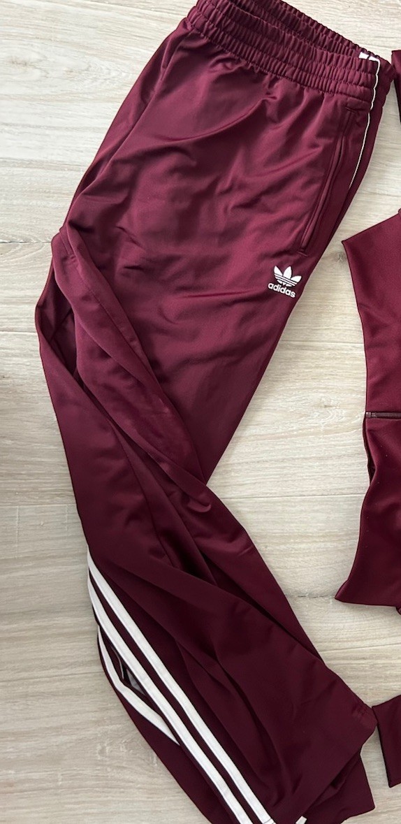 Adidas Originals Maroon Firebird Track Pants Trefoil Open hem