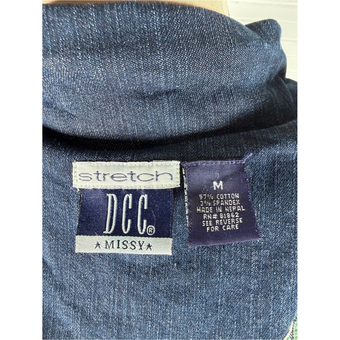 DCC Stretch Denim Blazer Jacket Floral Embroidered Blue Jean Medium M