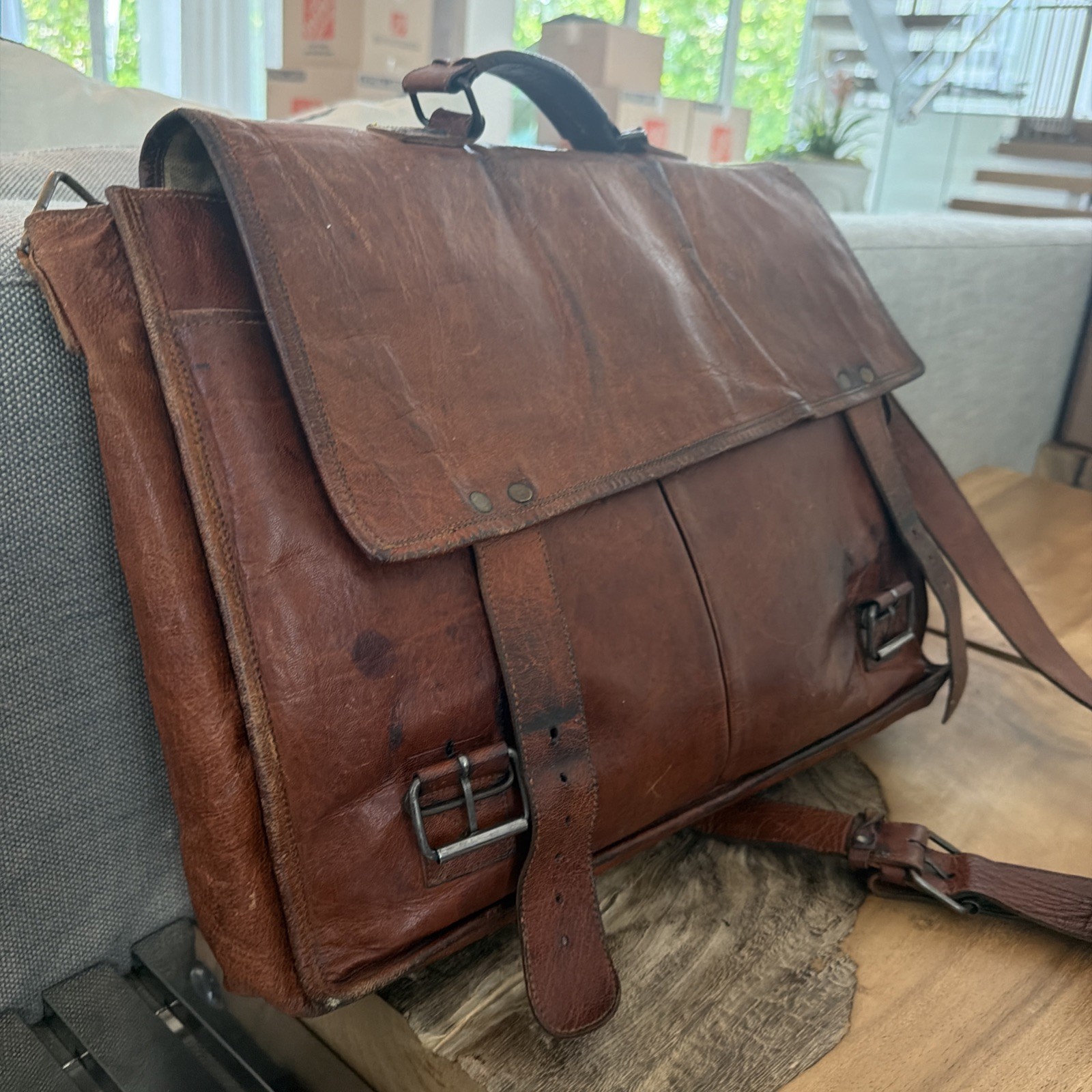Vintage Genuine Leather Large Messenger Bag and Briefcase Purse Men Shoulder Bag