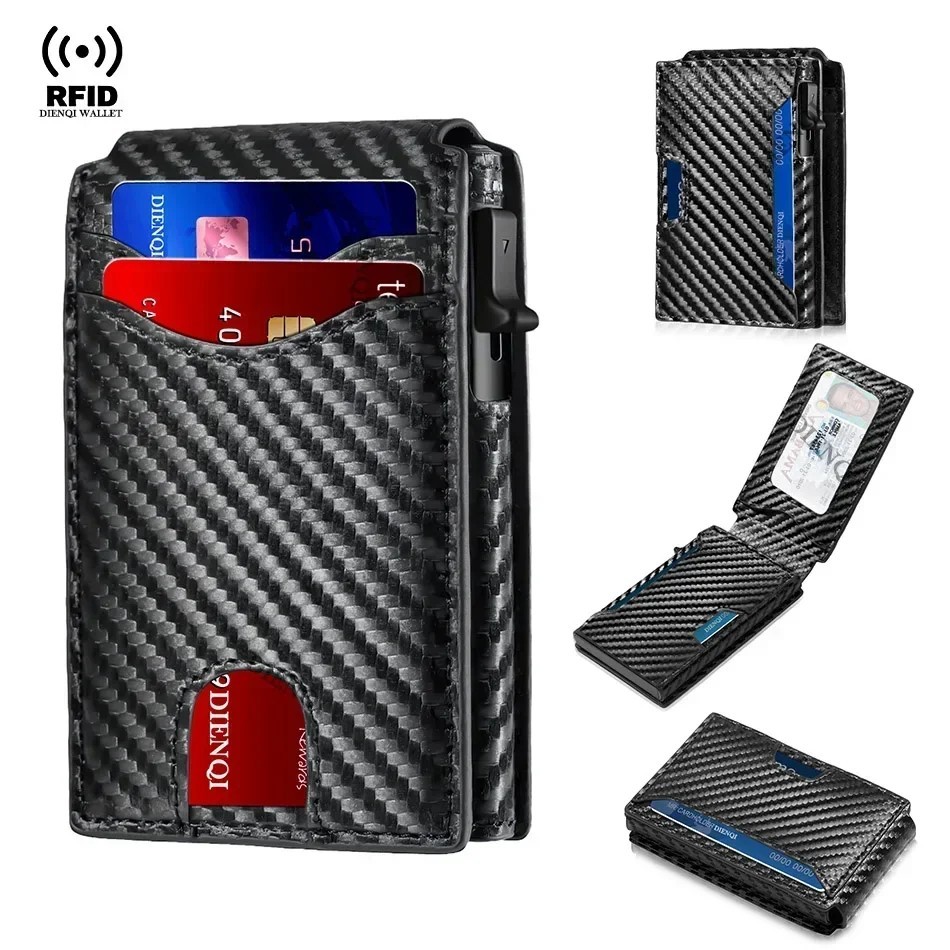 Men’s Slim PopUp Bifold Carbon Fiber Wallet, RFID Blocking, Money Clip, Men Gift