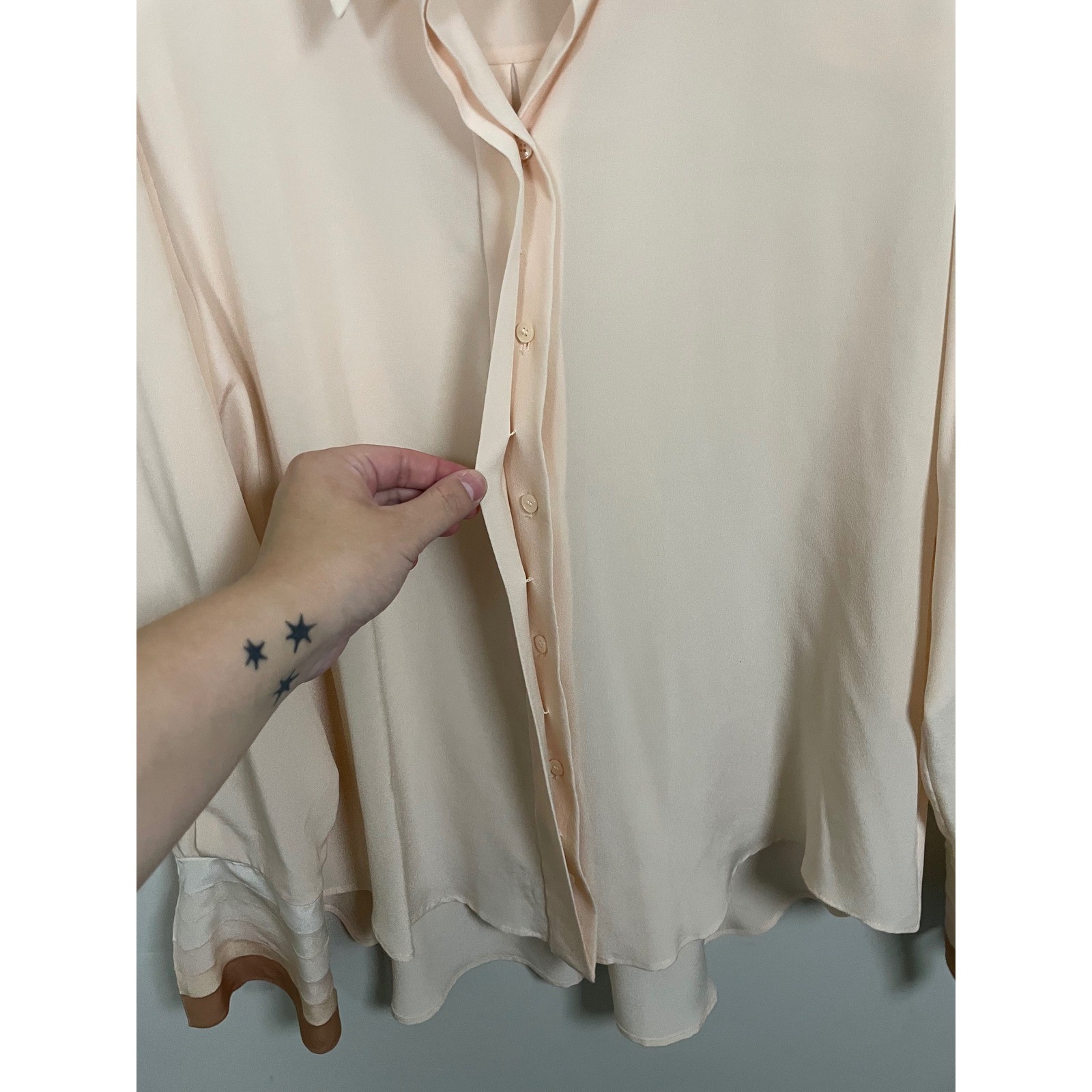 Chloé Pale Pink Silk Button Down Blouse Size 44 Feminine Quiet Luxury Designer