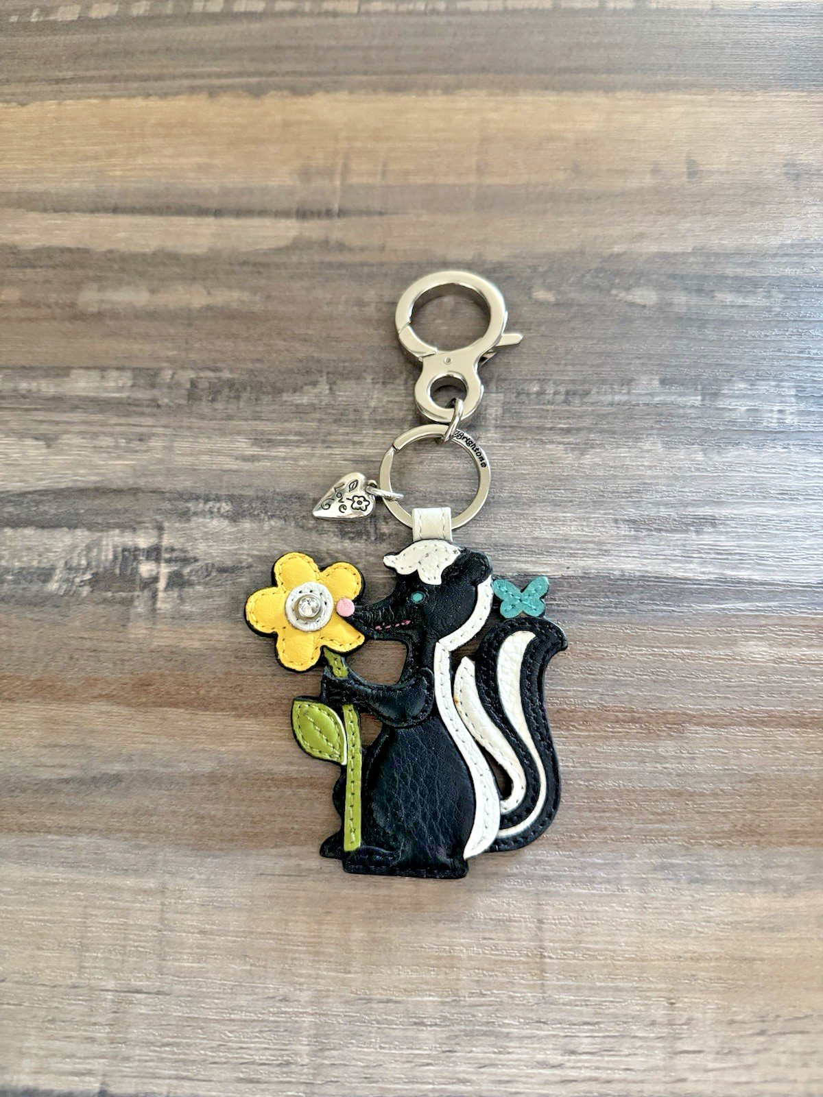 Brighton Posy Skunk Black White Yellow Flower Leather Purse Charm, Handbag