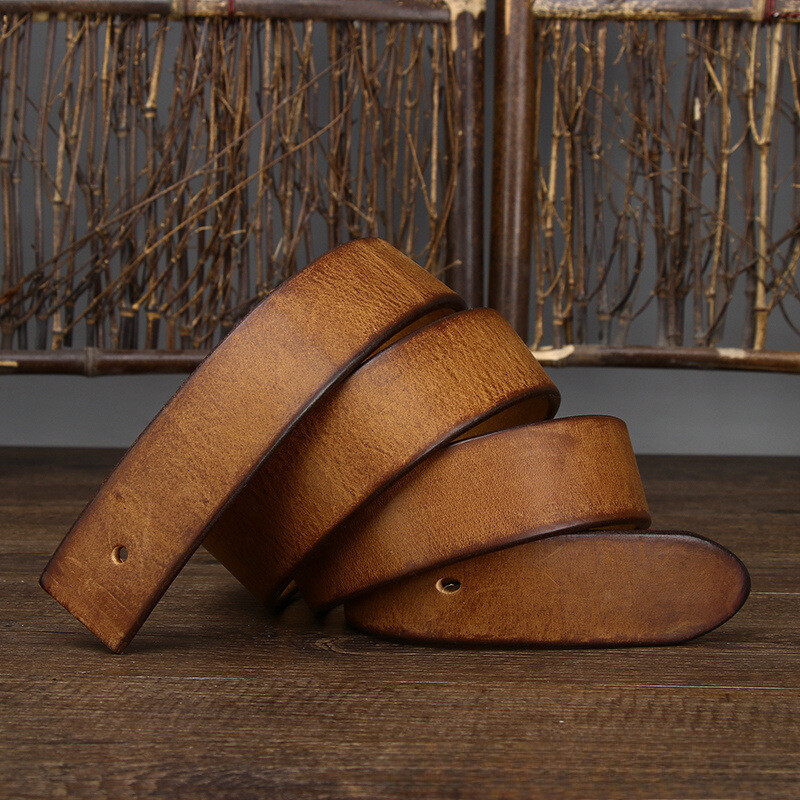 3.8cm Wide/5mm Thick Genuine Leather Belt Needle Buckle Men Cowhide No Buckle