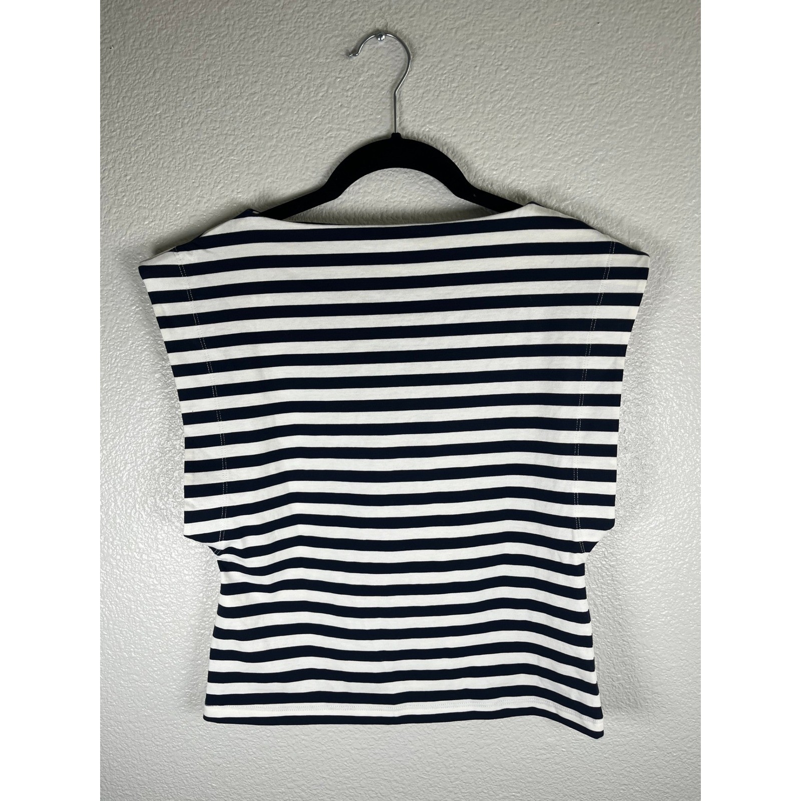 Banana Republic Cotton Sharp-Shoulder Top Striped Navy White XXS Petite