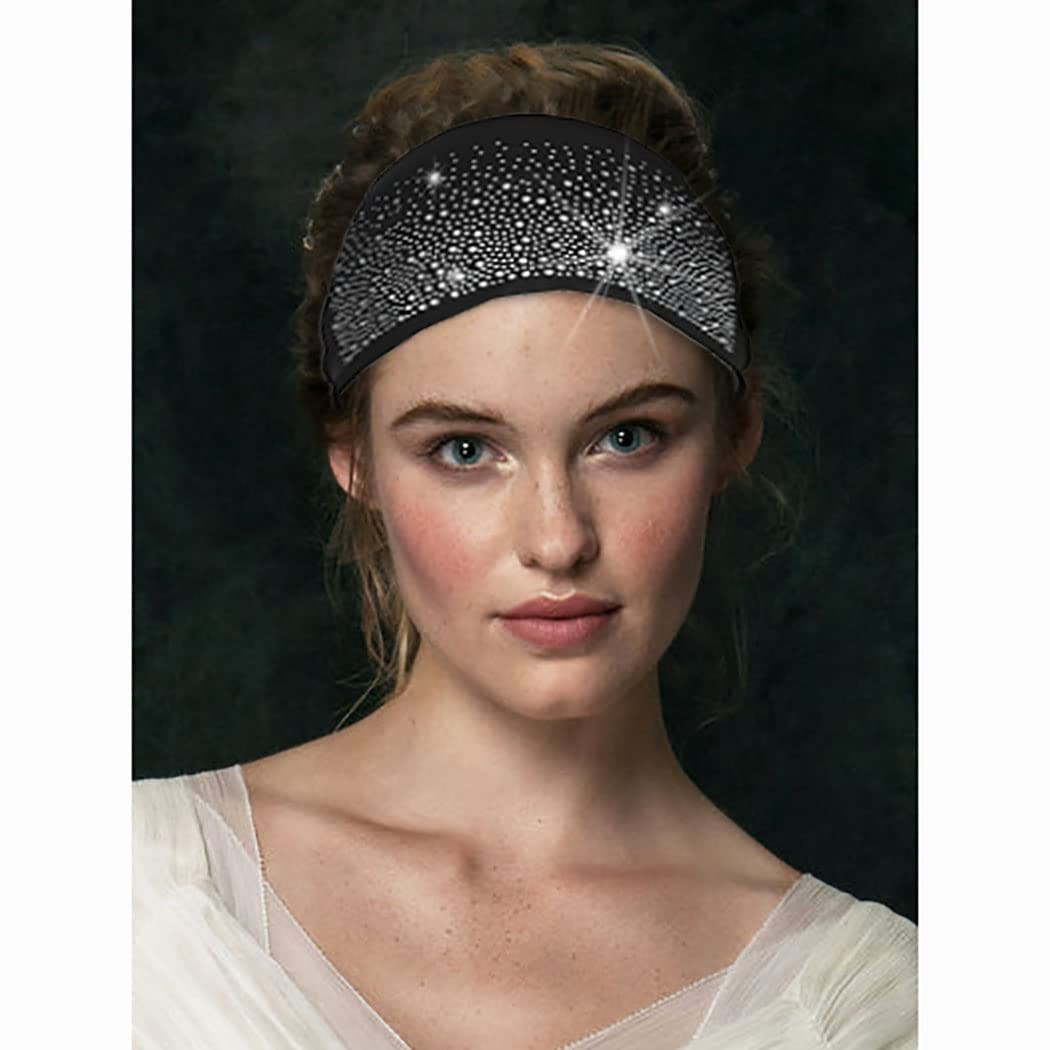 Crystal Headband Rhinestone Black Head Wraps Wide Knotted Head Band Turban Party