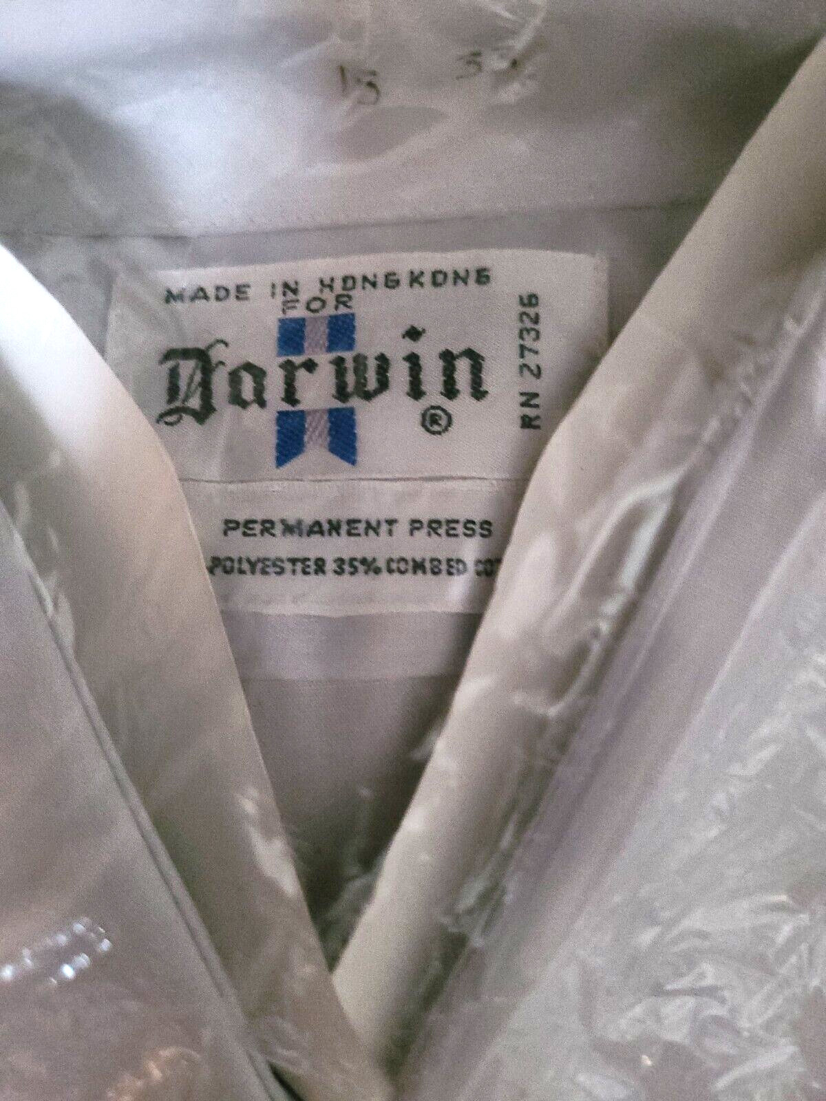 Vintage DARWIN Dress Office Shirt Long Sleeves Sz 15 Light Gray 50s – 60s
