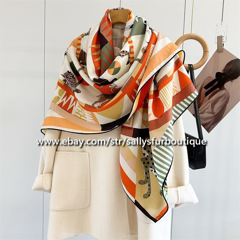 2025 Sallys 70% Cashmere 30% Silk Stole Animal Print Double Face Scarf Shawl 53″