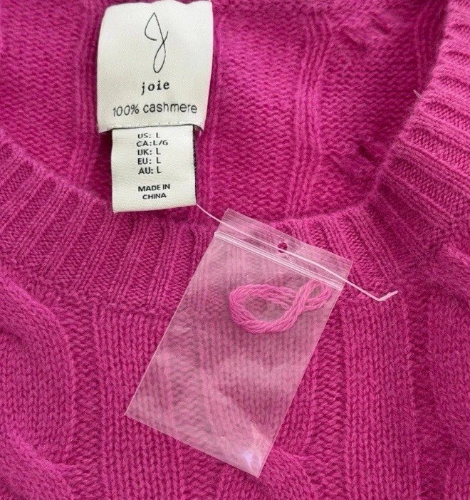 NWD Joie 100% Cashmere Cable Knit Crewneck Sweater Pink Womens Size Large Luxury