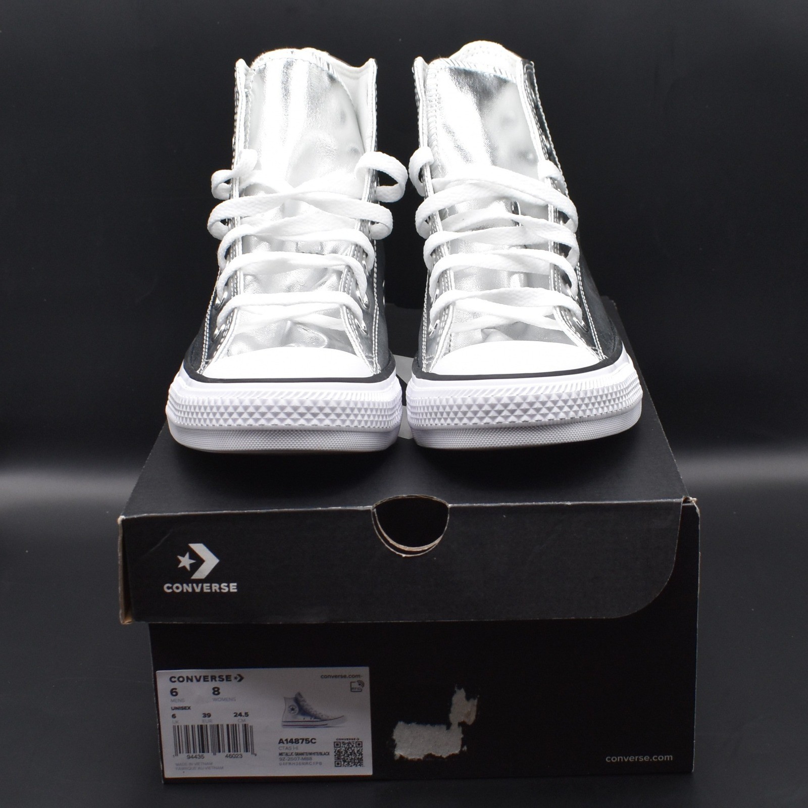 Converse Chuck Taylor All Star Hi Sneakers Metallic Silver W8 M6 NEW A14875C NIB