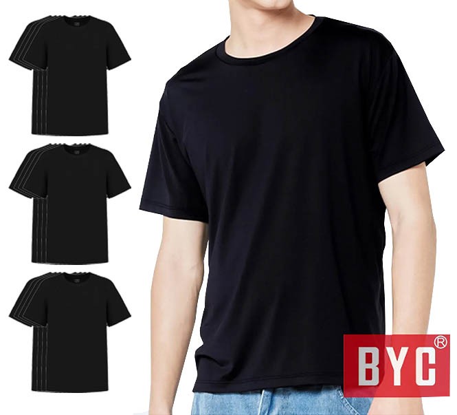 6 Pack BYC Men’s 100% Cotton Black Undershirts Crewneck T-Shirts MT98BK