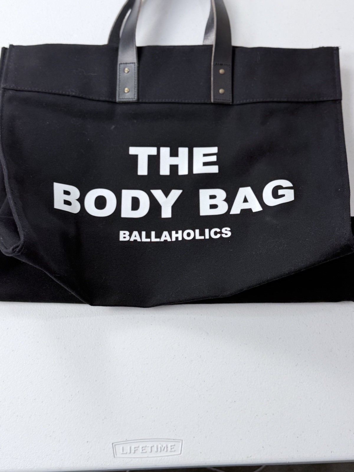 Ballaholics The Body Bag Black Canvas Tote Faux Leather Handles