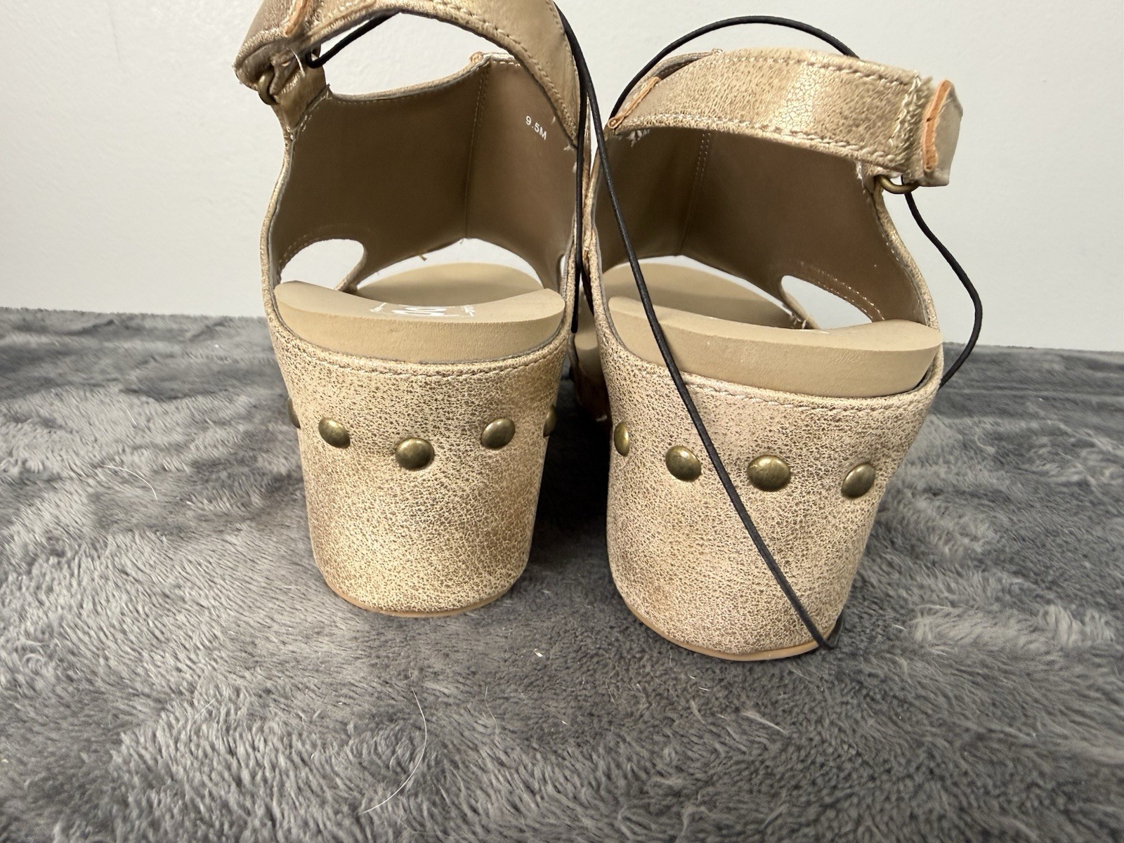 POP 9.5 M Metallic Gold Comfort Fit Wedge Sandals Slingback Shoes Women