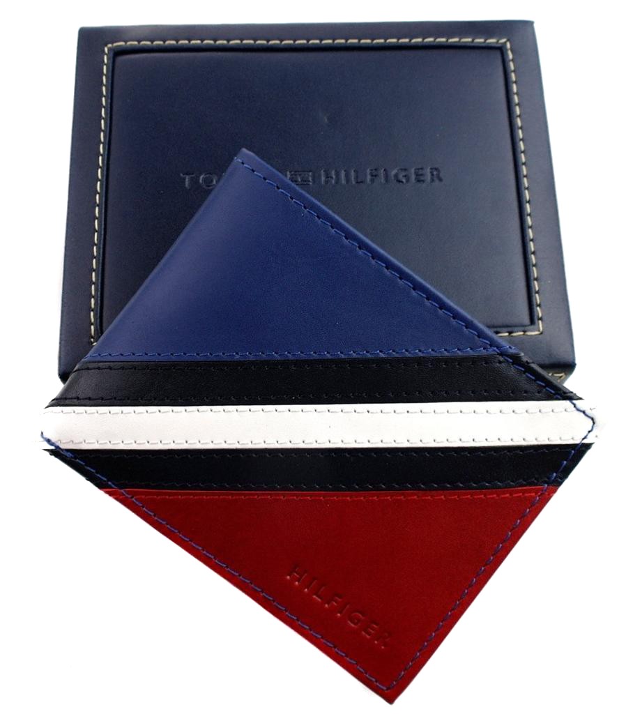 Tommy Hilfiger Men’s Leather Wallet Passcase Billfold Red Navy 31TL22X051