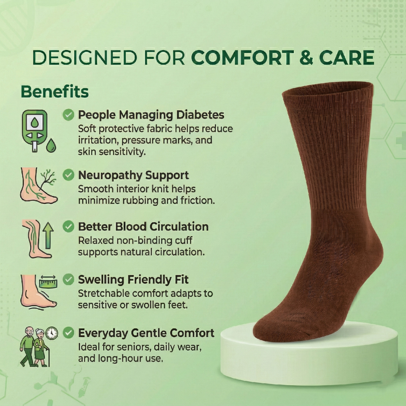 3 6 9 Pairs Diabetic Socks Crew Circulatory Cotton Non-Binding 9-11 10-13 13-15
