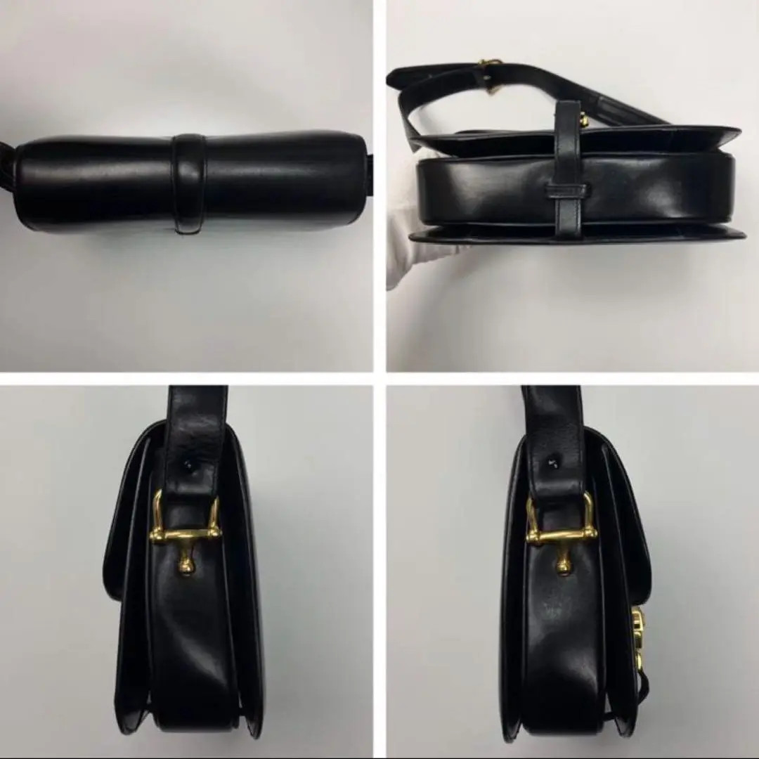 Celine Shoulder Bag Carriage Logo Box Calf Leather Vintage Rare Japan Used FS