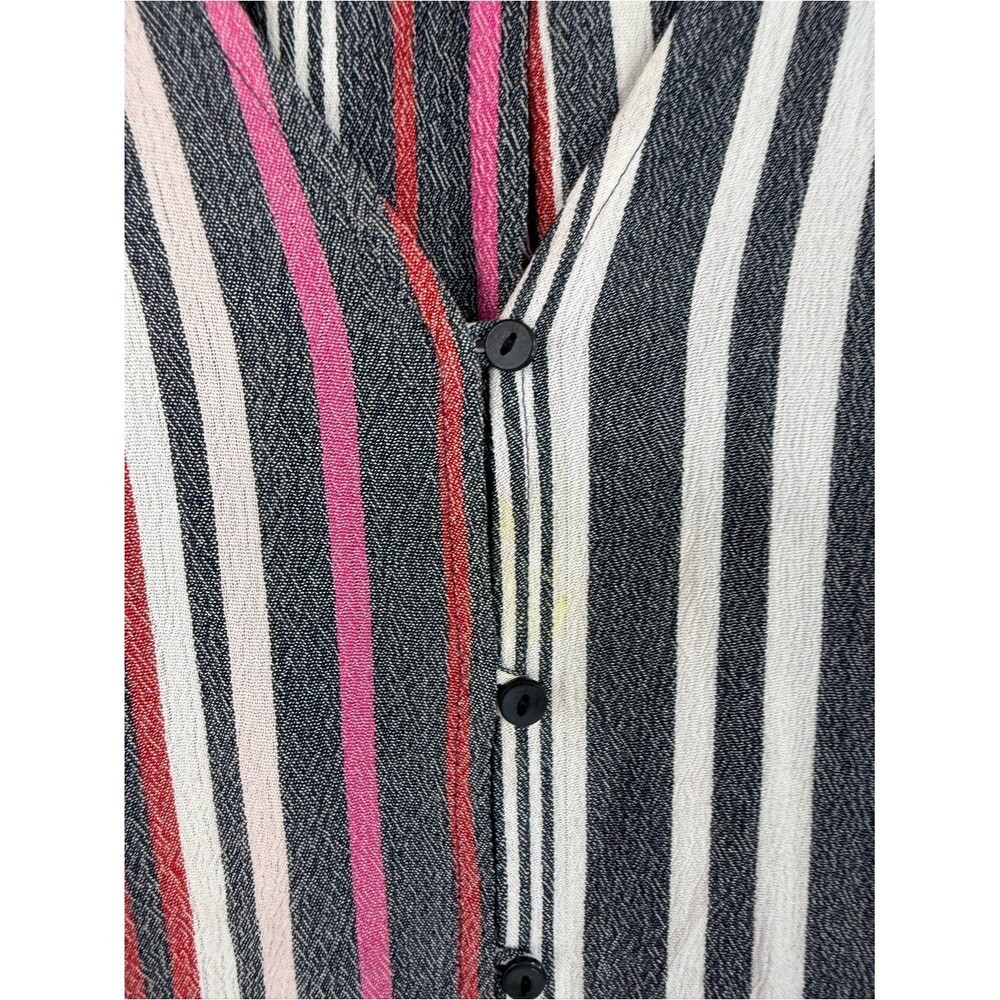 Shirt Striped V-Neck Cap Sleeve Blouse – Black, White & Red
