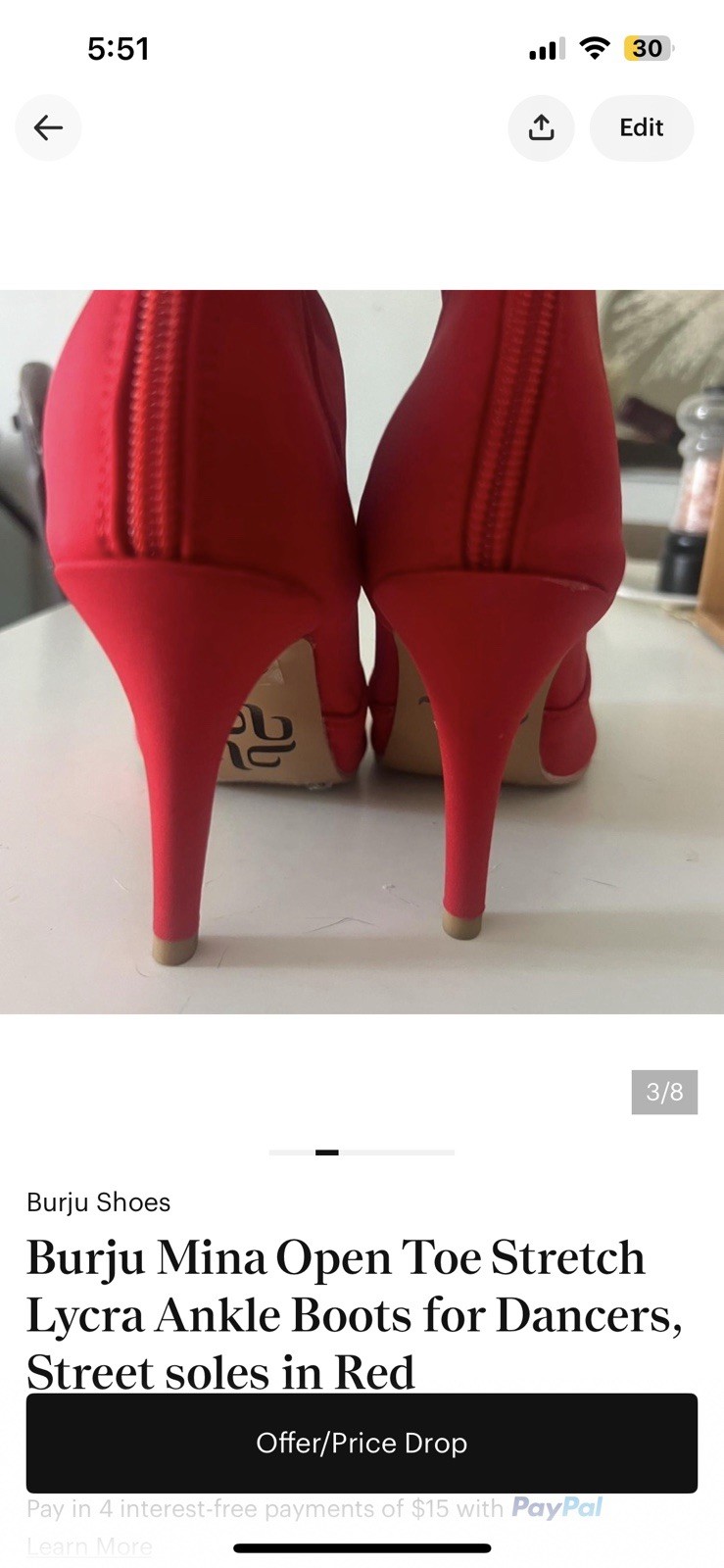 Burju Mina Women’s Red Open Toe Stretch Lycra Ankle Bootie Zip Stiletto 5.5