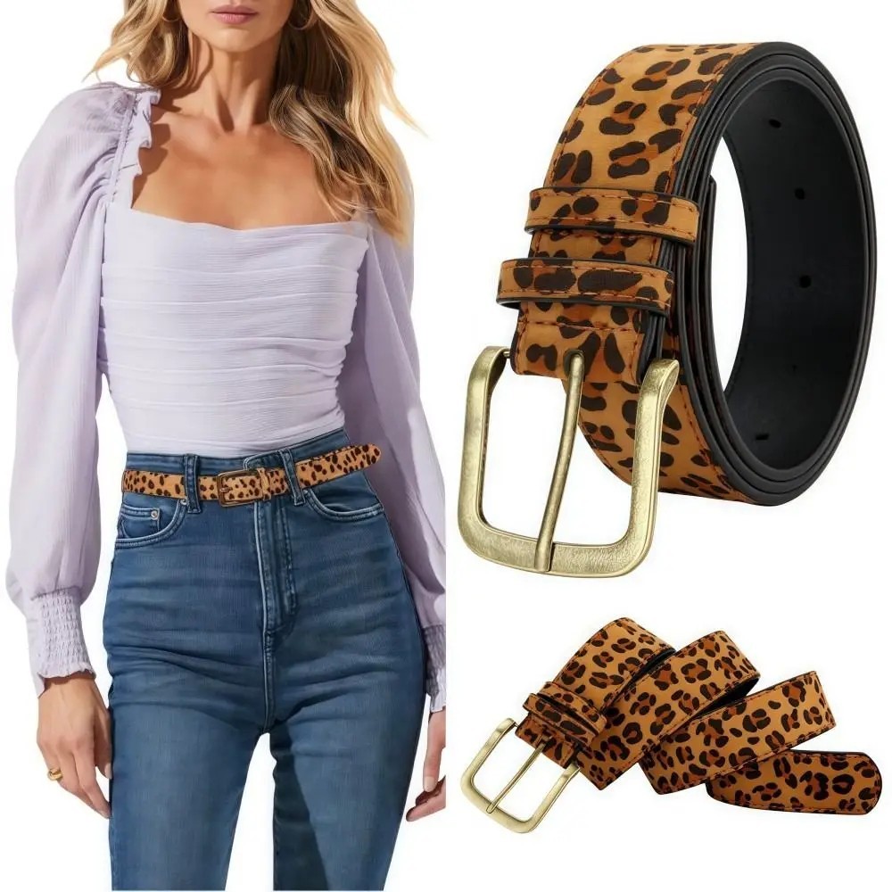 Ladies Casual Belt Leopard Print Fashion Waist Strap PU Leather Belt Women