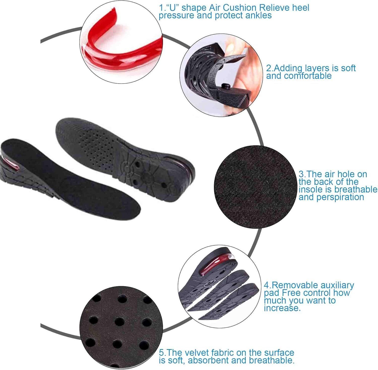 Height Increase Insoles, 2-Layer 1.5” Heel Shoe Lift Kit with Air Cushion Taller