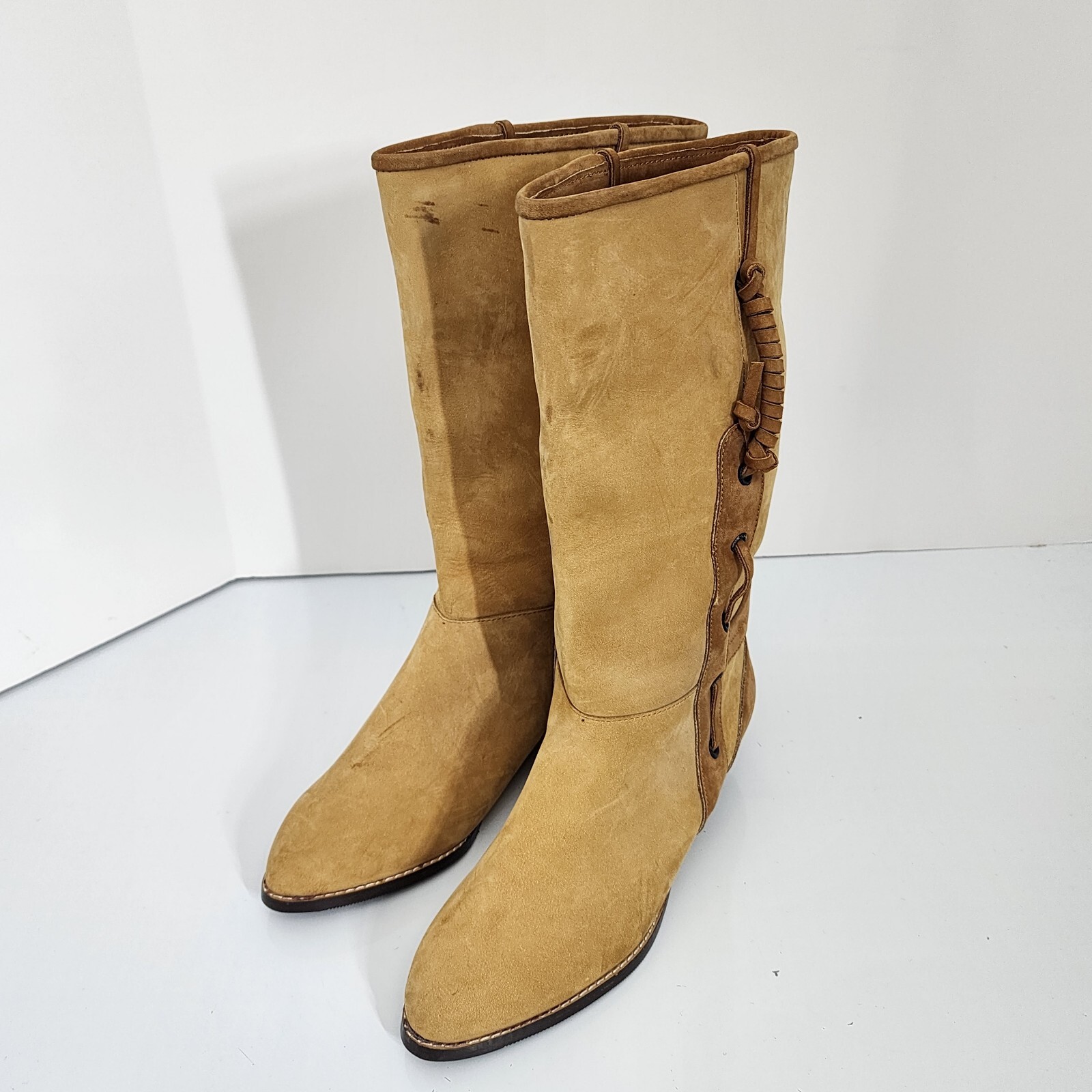 Vintage 80’s Maine Woods Leather Boots Tan Low Heel Western DORADO RUN SMALL