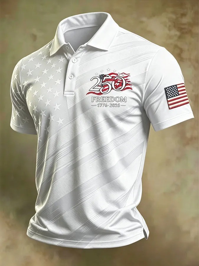 250th Anniversary Polo Shirt 1776-2026, American Flag Polo Men, Patriotic Shirt