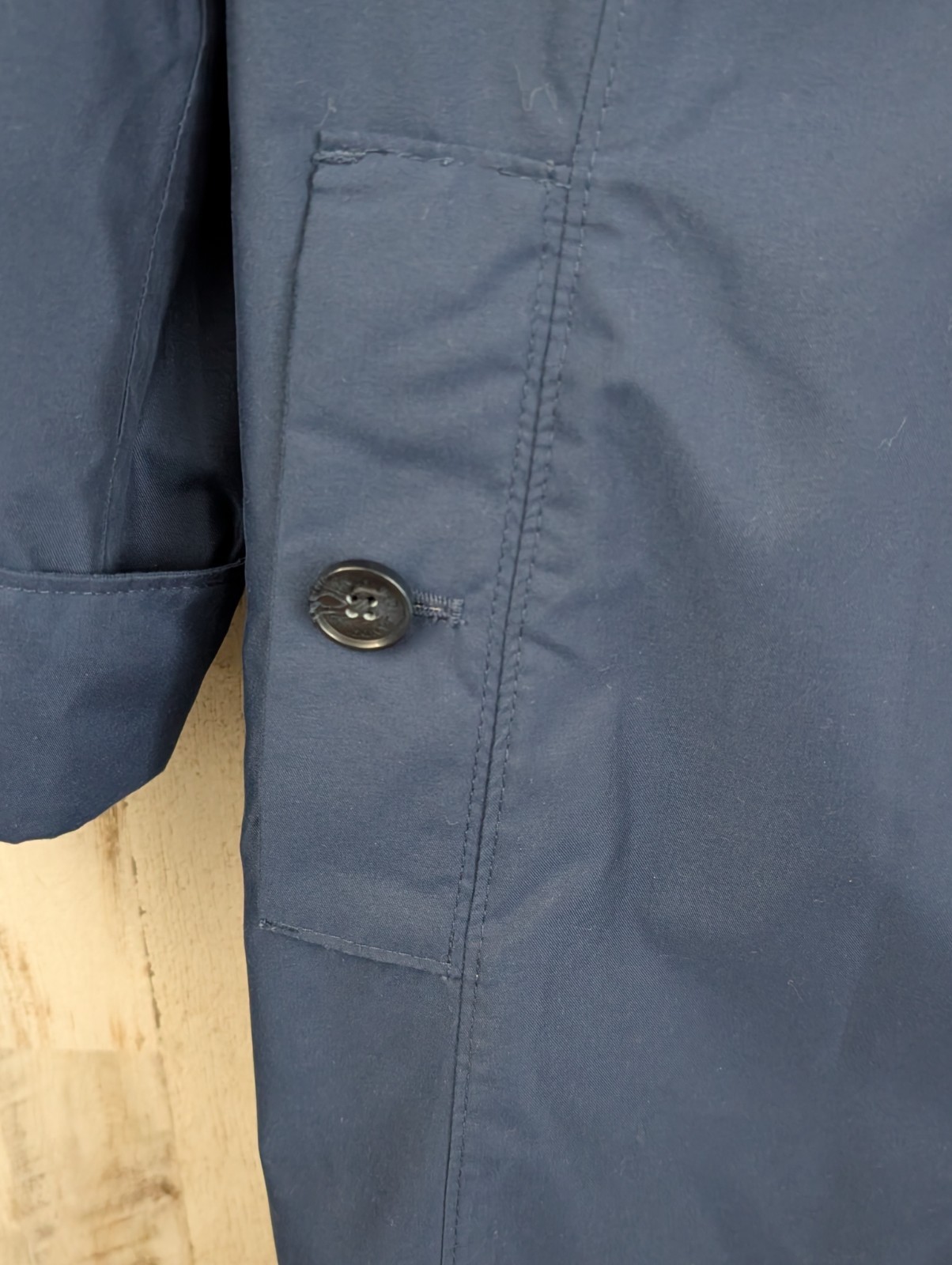 Lands End Long Rain Trench Overcoat Womans L Navy Blue Lined Pockets All Seasons