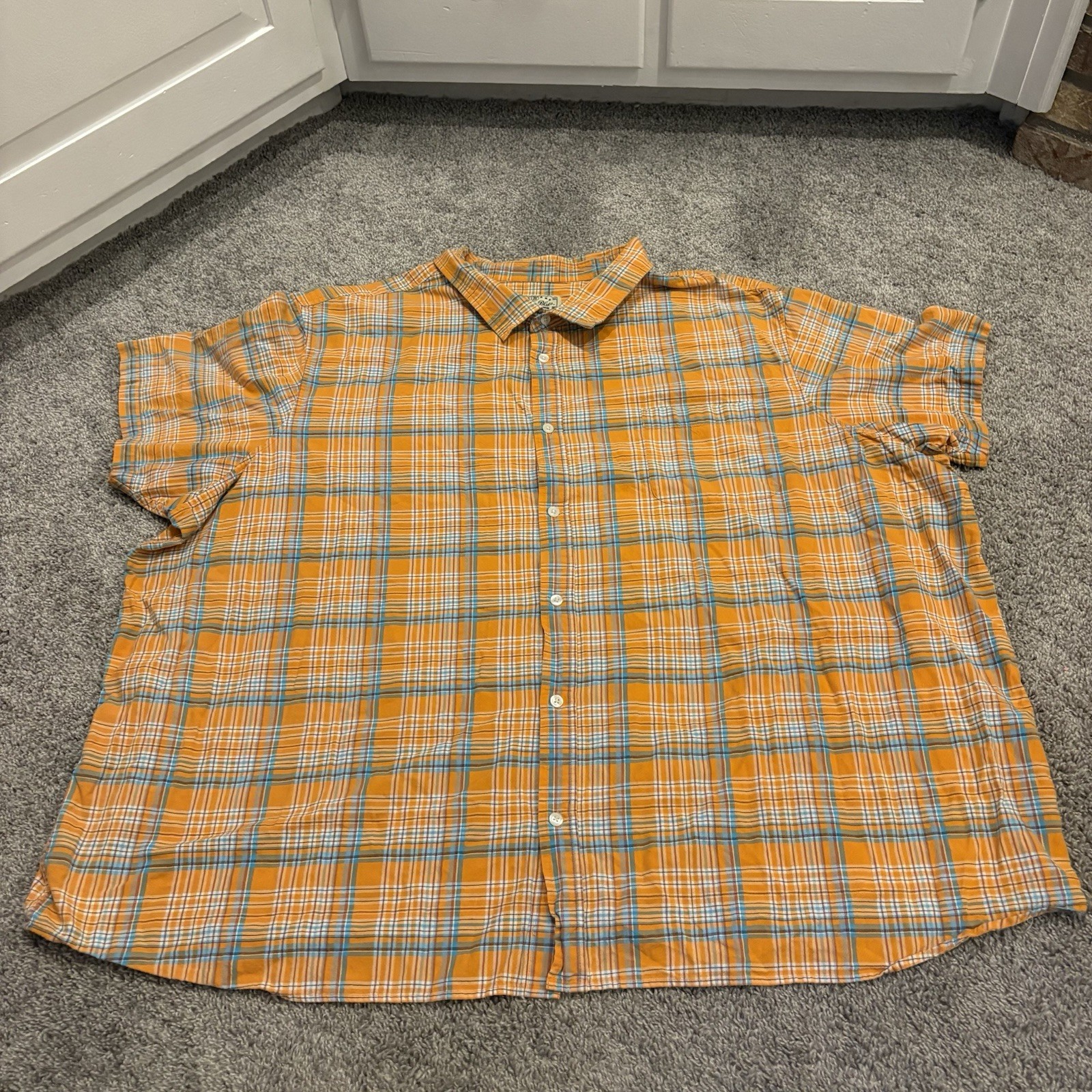 Liberty Blues Denim Western Shirt Men’s 7XLB / 7XL BIG Orange Plaid Button Up