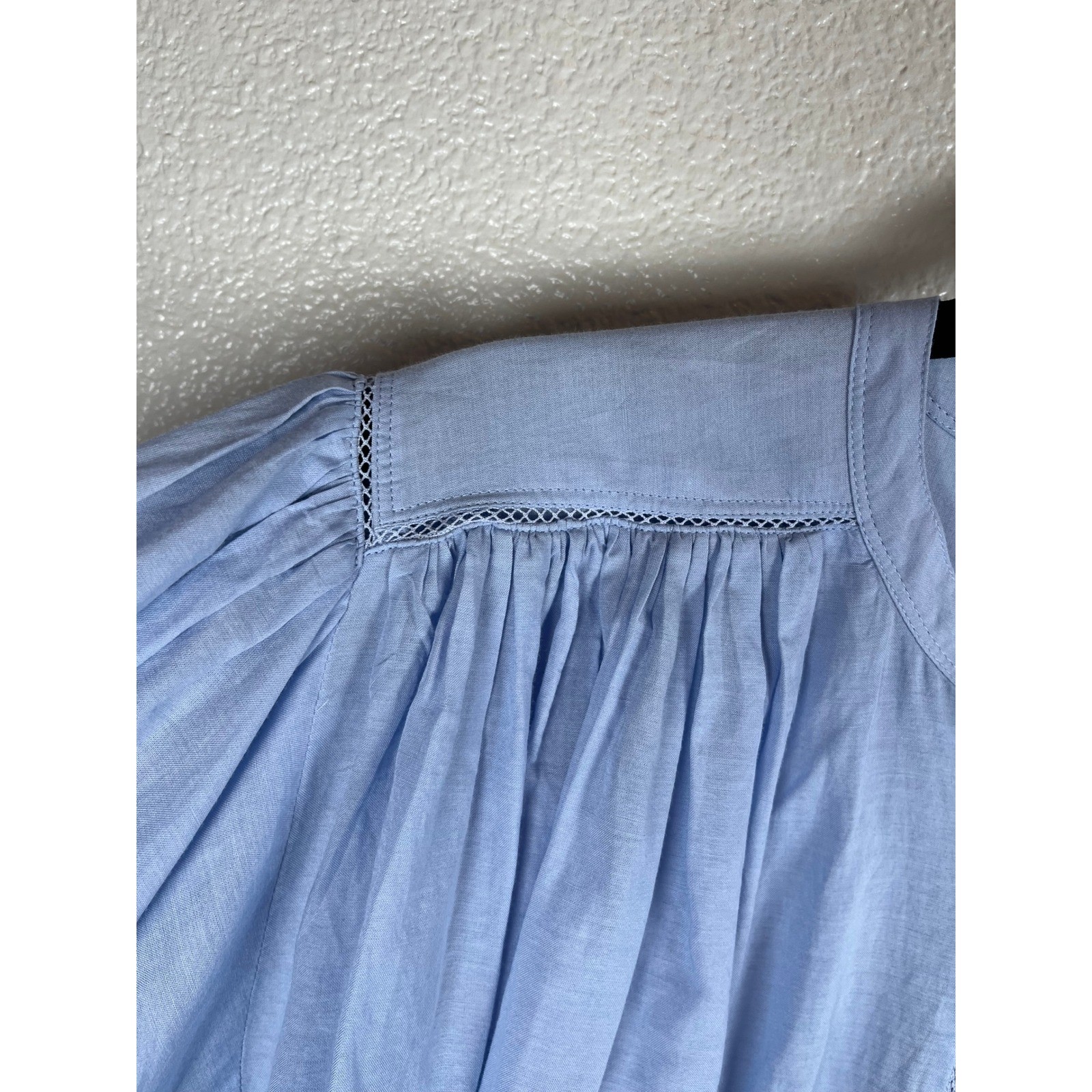 NWT Madewell Shirred Crewneck Button-Up Top Tranquil Blue Extra Small