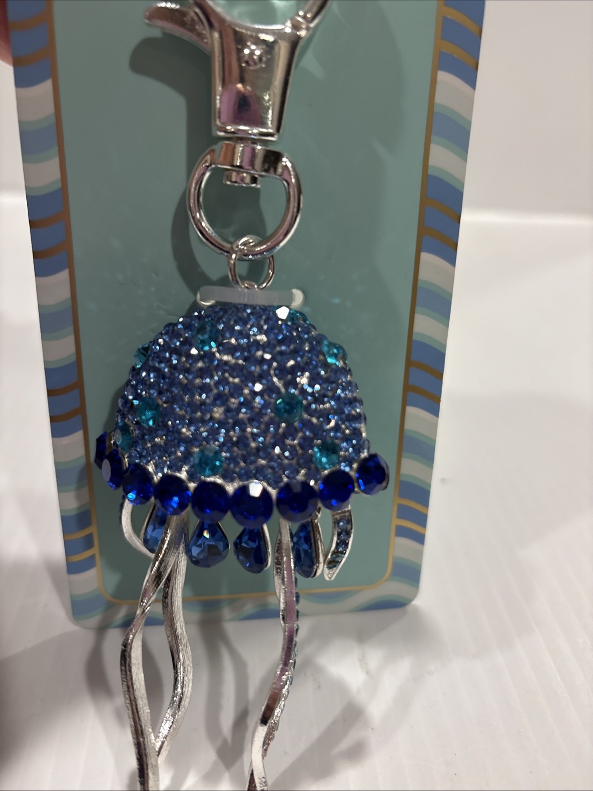 💙NWT Piper K Blue Rhinestone Jelly Fish Bag Charm / Keychain Blue Crystal