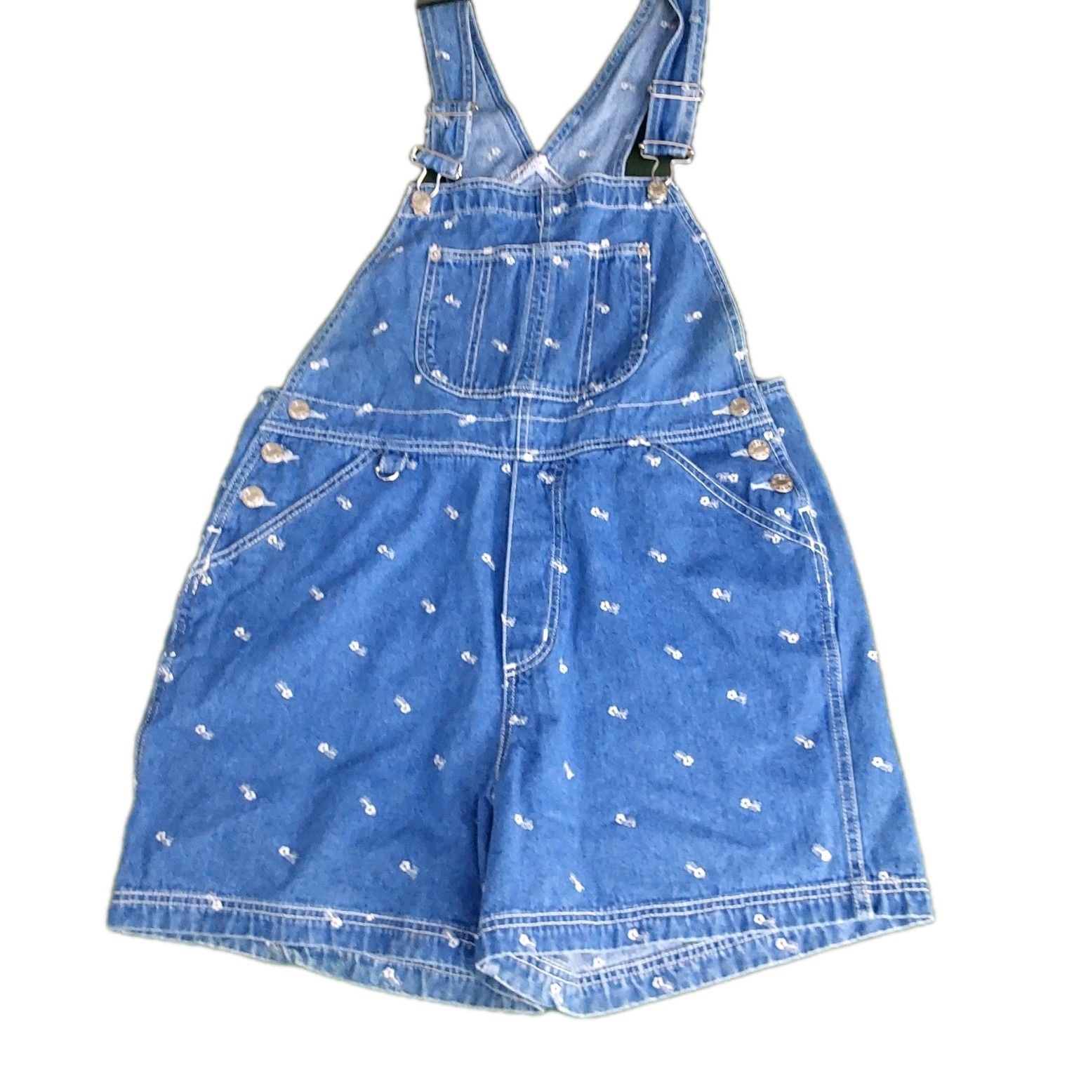 Vtg 90’s Adriana Sport Denim Overall Shortalls Embroidered 32″ Waist Womens Med