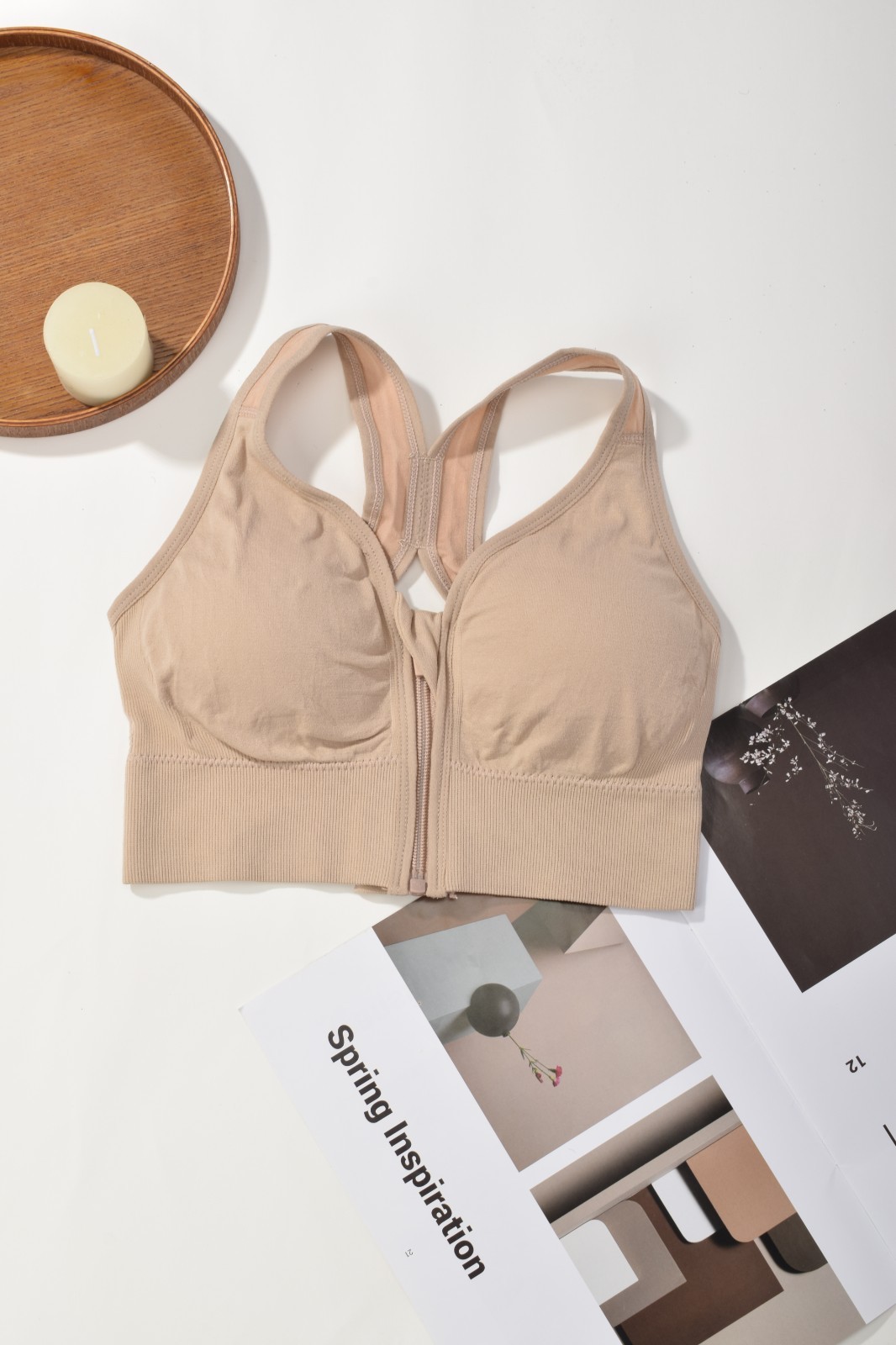 Front Zip Sports Bra for Women Padded Racerback Wireless Yoga Workout Sleep Bra