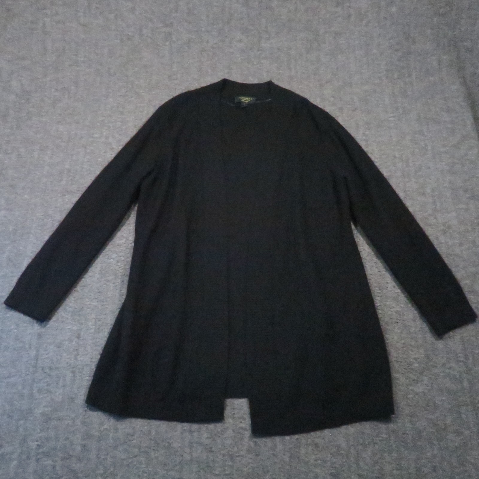 Charter Club Luxury Cashmere Cardigan L Black Open Front Long Minimalist Office