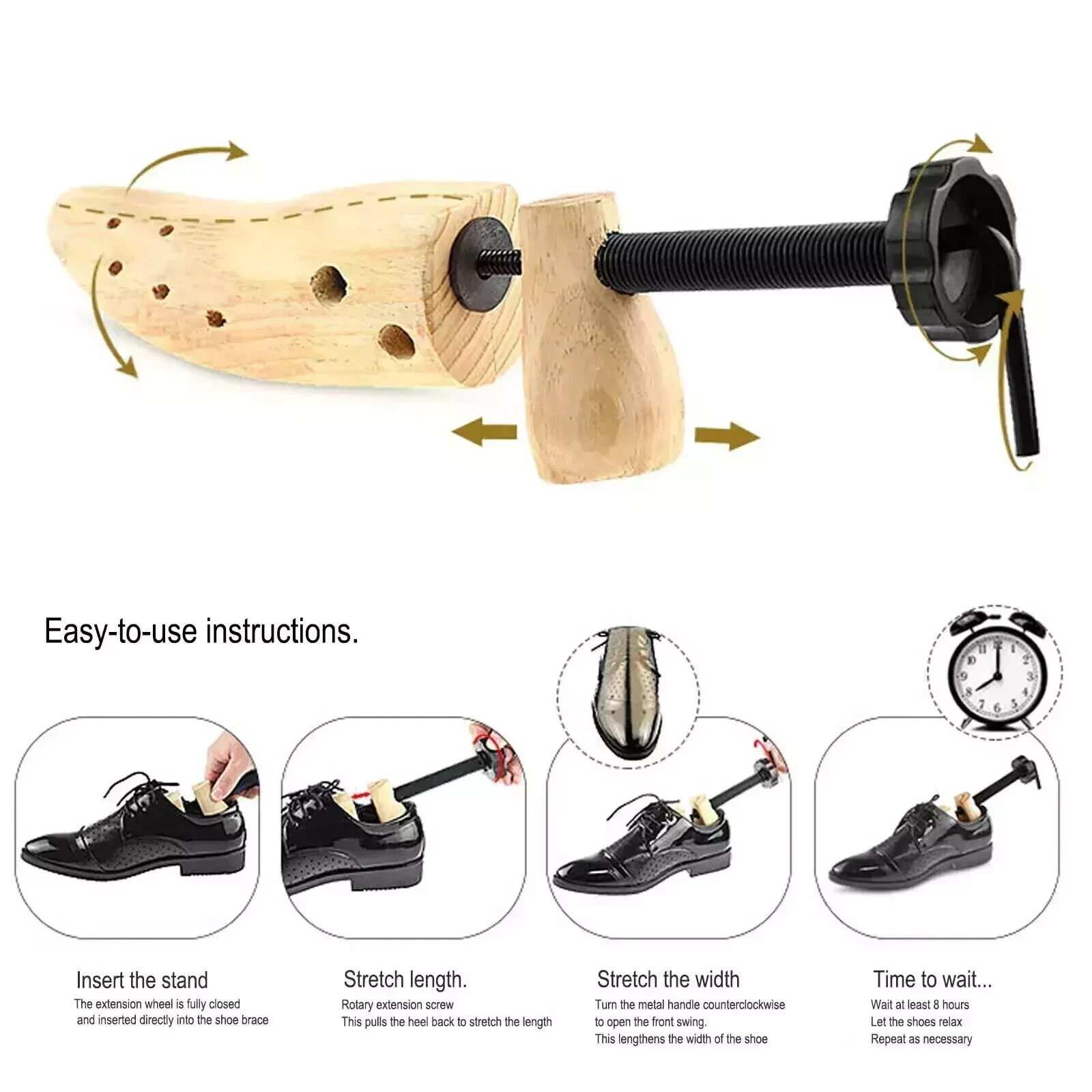 2025 One Pair 2-way Wooden Adjustable Shoe Stretcher for Men Women Size 9-13