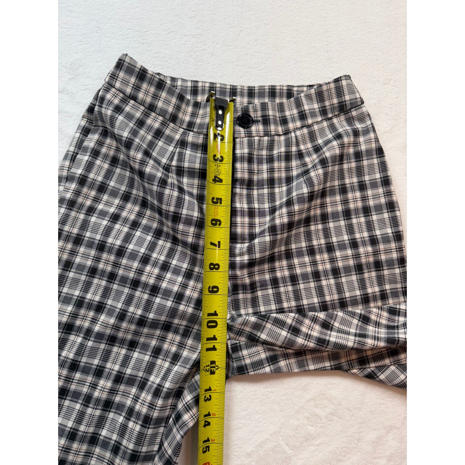 SHEIN Plaid Trousers Womens XS Black White Good High Waisted Flare Checkered