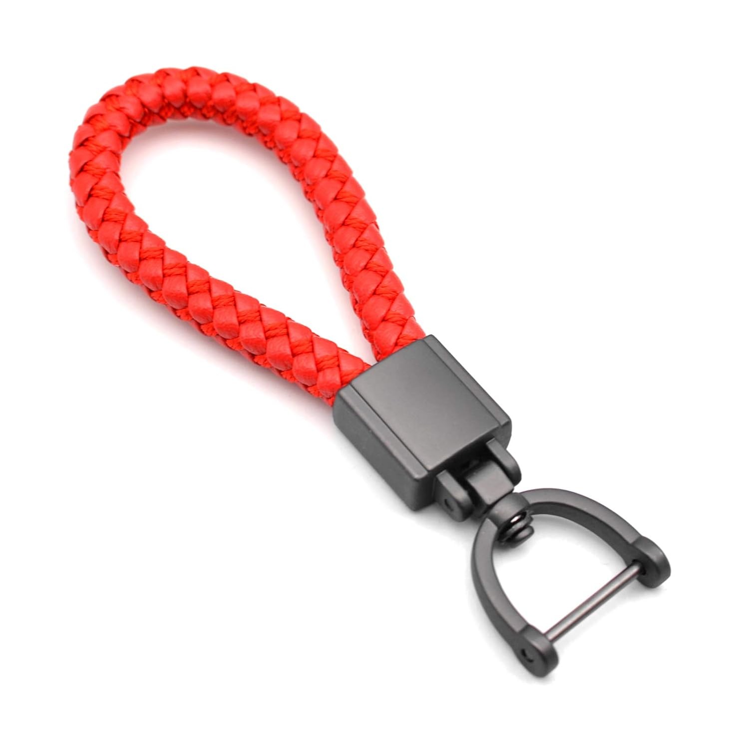 Red Leather Keychain Universal Car Fob Keychain Metal Keyring Woven Strap