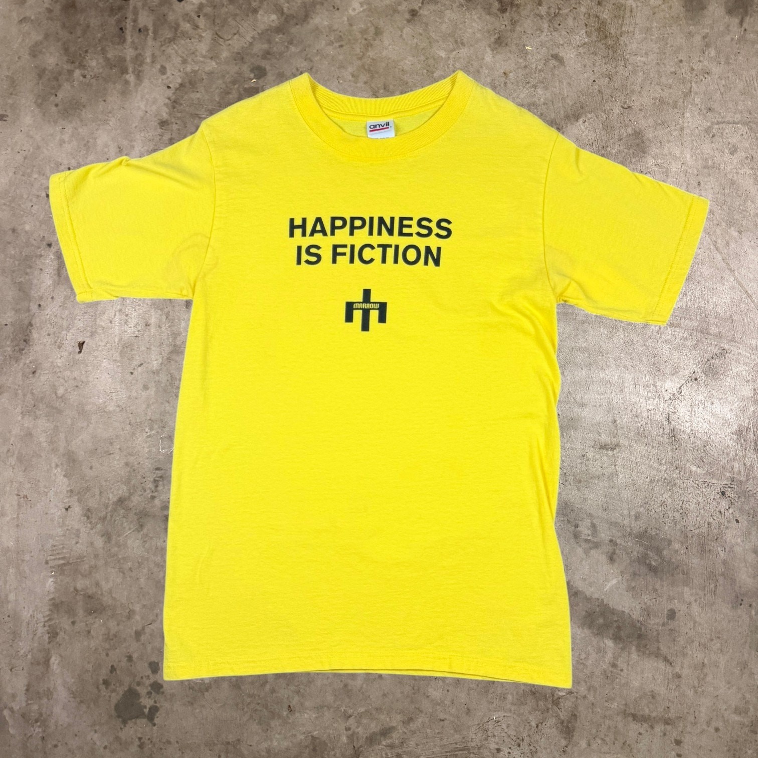 Anvil Graphic T-Shirt Happiness Is Fiction Short Sleeve Tee Yellow Womens Size S