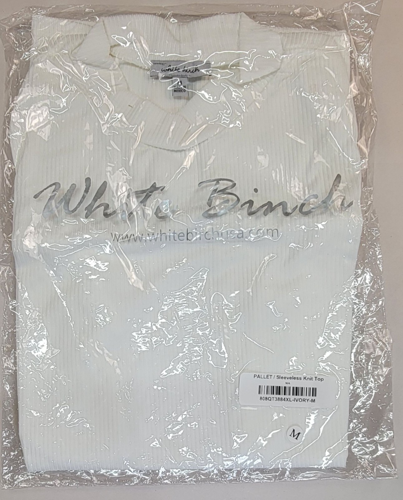 White Birch Long Top Sleeveless Knit White Ribbed Polyester Spandex Womens M New