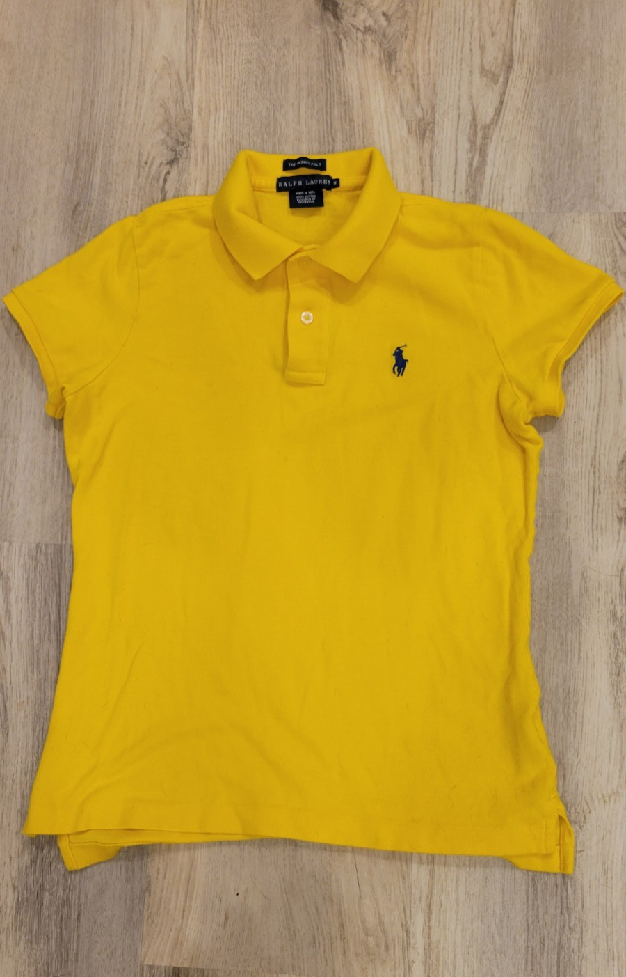 Ralph Lauren The Skinny Polo Shirt Womens Medium Yellow Cotton Pony Logo Golf