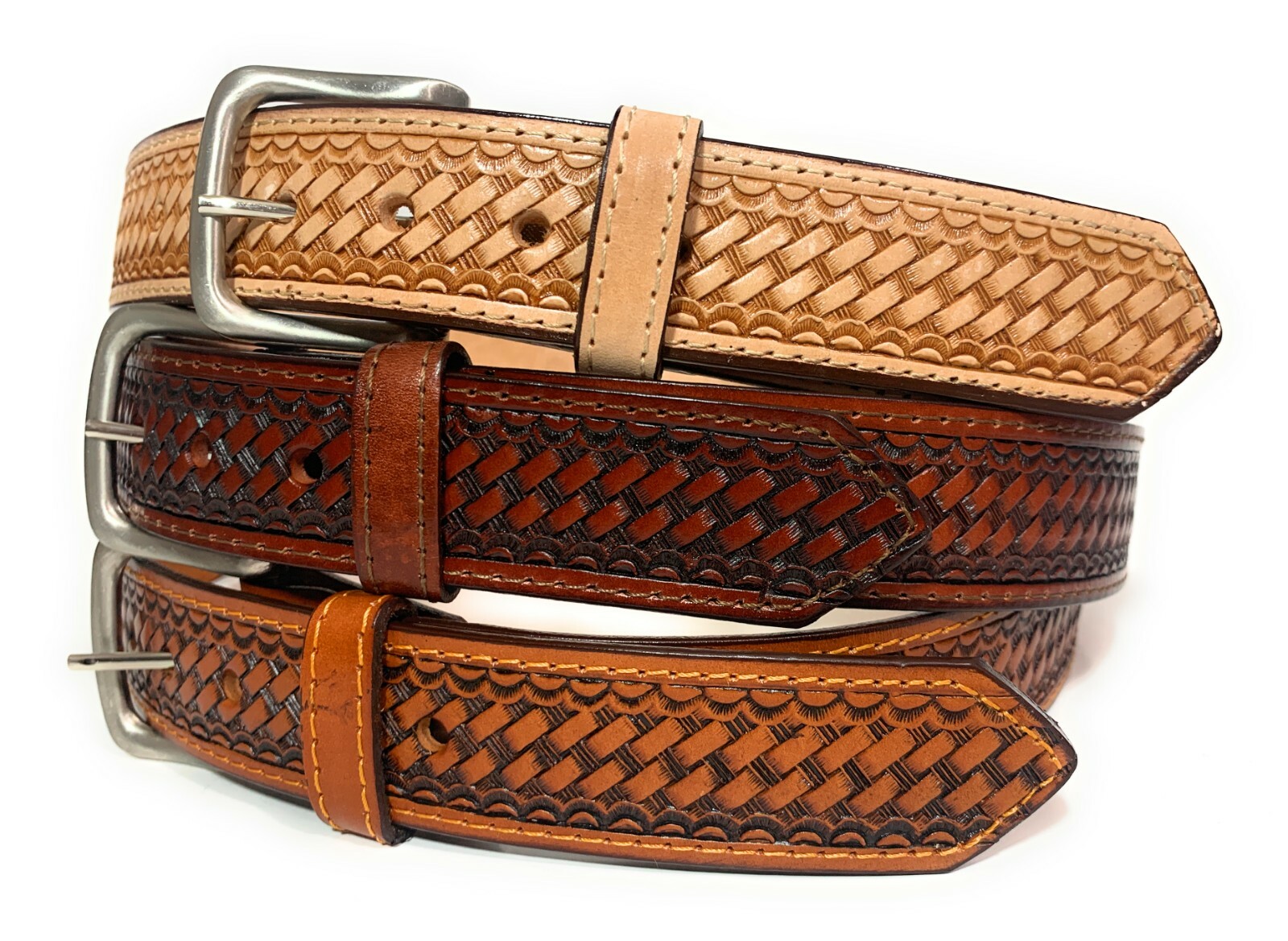 MEN’S HEAVY DUTY BASKET WEAVE WESTERN CASUAL OR WORK LEATHER BELT