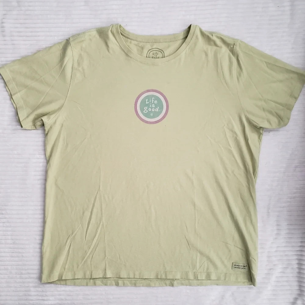 Life is Good Relaxed Fit Green T-Shirt XL circle logo