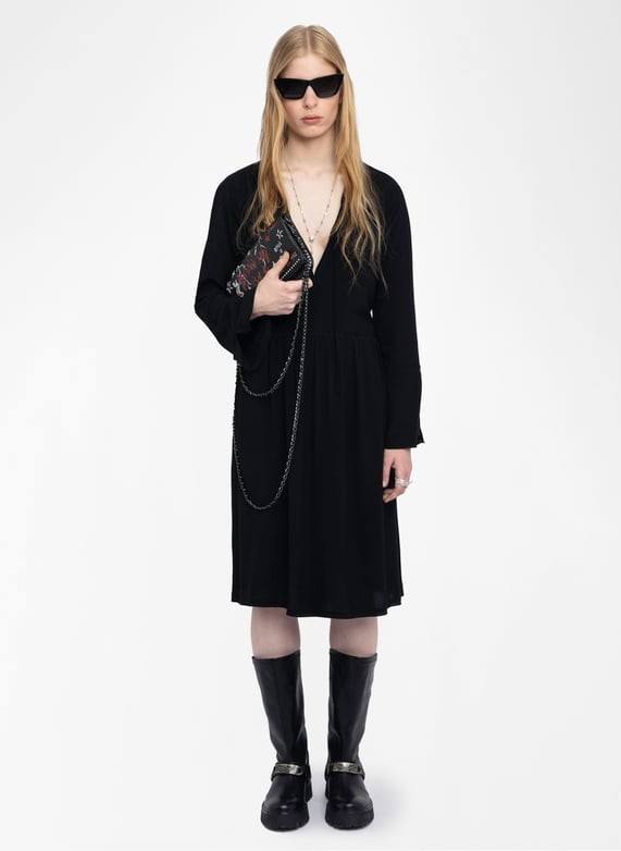 AUTHENTIC Women Zadig&Voltaire V-Neck Lace Splicing Loose Silk Long Dress XS-L