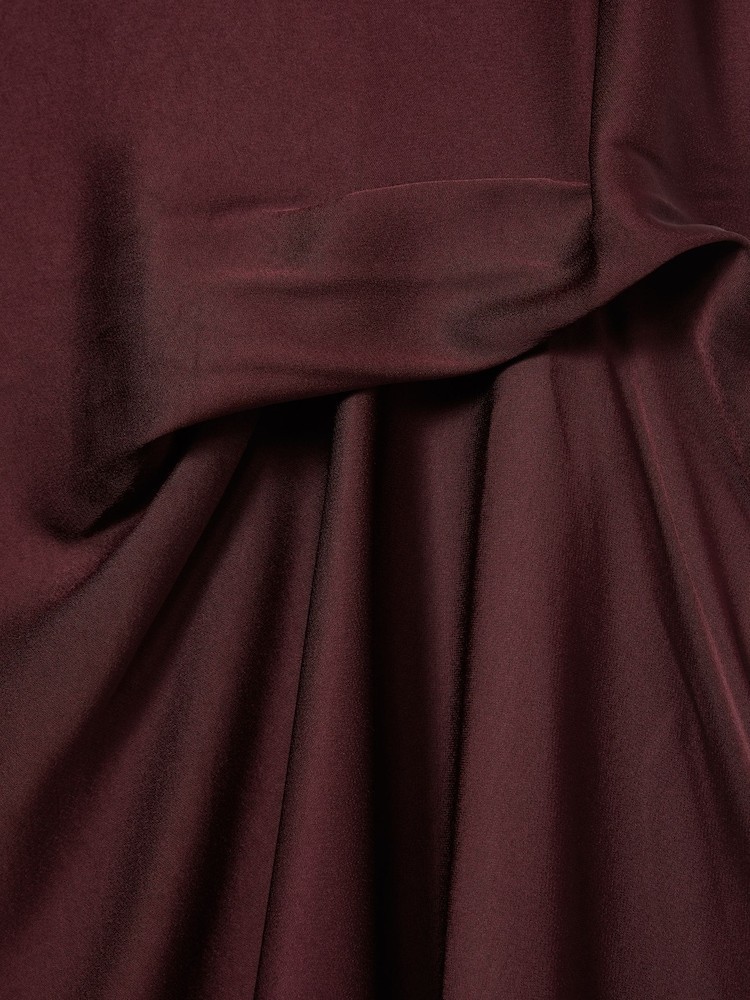 REISS Micah Burgundy Satin Drape Midi Dress in UK Size 14 Wedding Guest Occasion