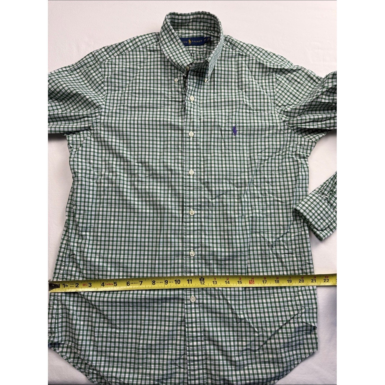 Ralph Lauren Green and White Check Button-Down Shirt sz Medium